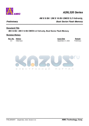 A29L320 datasheet - 4M X 8 Bit / 2M X 16 Bit CMOS 3.3 Volt-only, Boot Sector Flash Memory