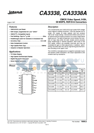 CA3338AM datasheet - CMOS Video Speed, 8-Bit, 50 MSPS, R2R D/A Converters