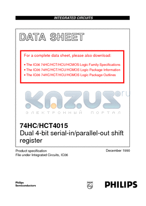 74HC4015D datasheet - Dual 4-bit serial-in/parallel-out shift register