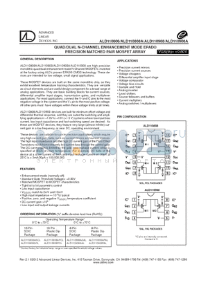 ALD110908A datasheet - QUAD/DUAL N-CHANNEL ENHANCEMENT MODE EPAD PRECISION MATCHED PAIR MOSFET ARRAY