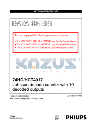 74HC4017N datasheet - Johnson decade counter with 10 decoded outputs