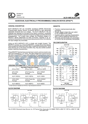 ALD1110EDA datasheet - QUAD/DUAL ELECTRICALLY PROGRAMMABLE ANALOG DEVICE (EPAD)