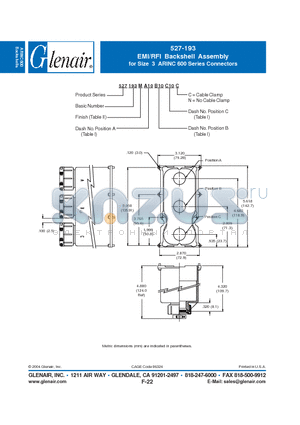 527193BA10 datasheet - EMI/RFI Backshell Assembly for Size 3 ARINC 600 Series Connectors