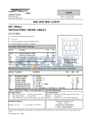 28M0B datasheet - 60V 300mA MONOLITHIC DIODE ARRAY