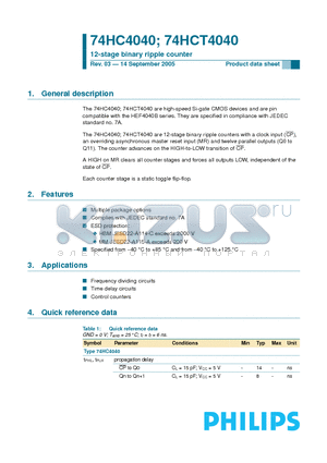 74HC4040D datasheet - 12-stage binary ripple counter