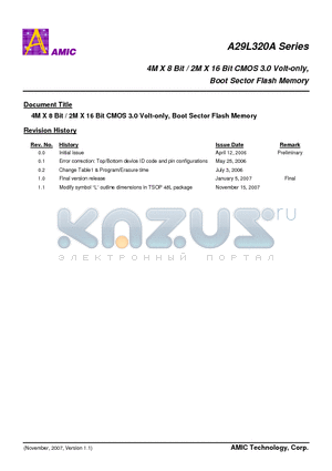 A29L320AUV-90UF datasheet - 4M X 8 Bit / 2M X 16 Bit CMOS 3.0 Volt-only, Boot Sector Flash Memory