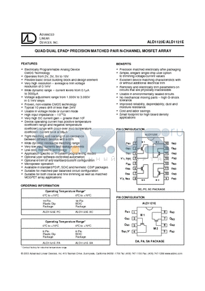 ALD1121EPA datasheet - QUAD/DUAL EPAD PRECISION MATCHED PAIR N-CHANNEL MOSFET ARRAY