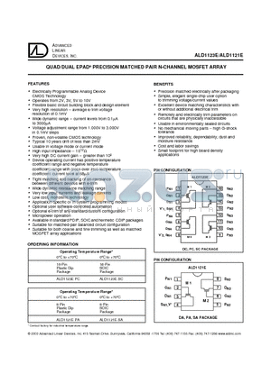 ALD1121E datasheet - QUAD/DUAL EPAD PRECISION MATCHED PAIR N-CHANNEL MOSFET ARRAY