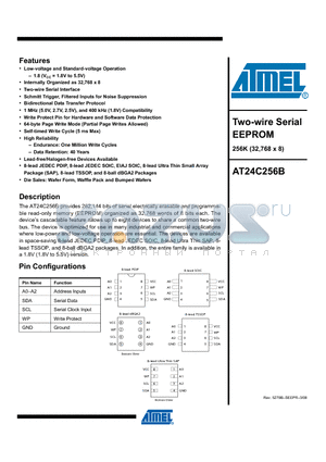 AT24C256BW-SH-B datasheet - Two-wire Serial EEPROM 256K (32,768 x 8)