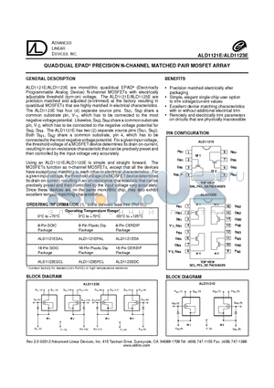 ALD1121ESAL datasheet - QUAD/DUAL EPAD^ PRECISION N-CHANNEL MATCHED PAIR MOSFET ARRAY