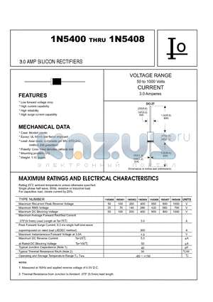 1N5400 datasheet - 3.0 AMP SILICON RECTIFIERS