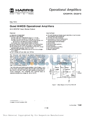 CA3410 datasheet - Quad BiMOS Operational Amplifiers With MOSFET Input, Bipolar Output