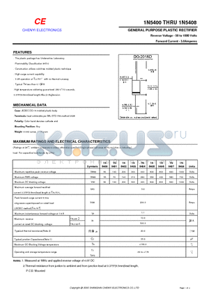 1N5400 datasheet - GENERAL PURPOSE PLASTIC RECTIFIER