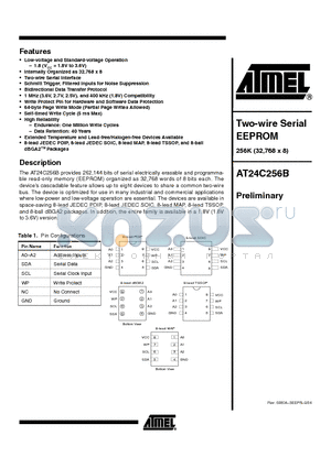 AT24C256BY1-10YU-1.8 datasheet - Two-wire Serial EEPROM 256K (32,768 x 8)