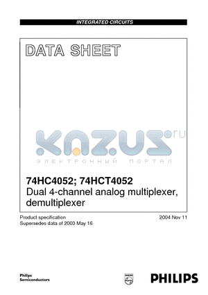 74HC4052D datasheet - Dual 4-channel analog multiplexer, demultiplexer