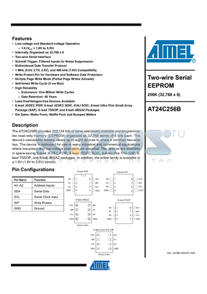 AT24C256BN-SH-T datasheet - Two-wire Serial EEPROM 256K (32,768 x 8)