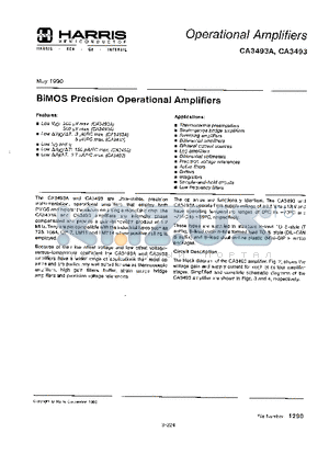 CA3493 datasheet - BiMOS Precision Operational Amplifiers