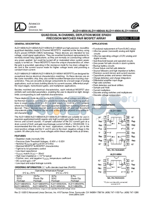 ALD114804ASCL datasheet - QUAD/DUAL N-CHANNEL DEPLETION MODE EPAD PRECISION MATCHED PAIR MOSFET ARRAY