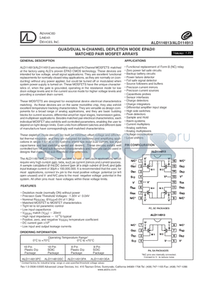 ALD114813PC datasheet - QUAD/DUAL N-CHANNEL DEPLETION MODE EPAD MATCHED PAIR MOSFET ARRAYS