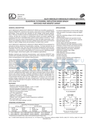 ALD114804PC datasheet - QUAD/DUAL N-CHANNEL DEPLETION MODE EPAD MATCHED PAIR MOSFET ARRAY