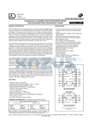 ALD114813PCL datasheet - QUAD/DUAL N-CHANNEL DEPLETION MODE EPAD PRECISION MATCHED PAIR MOSFET ARRAY