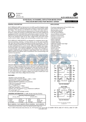ALD114835PCL datasheet - QUAD/DUAL N-CHANNEL DEPLETION MODE EPAD PRECISION MATCHED PAIR MOSFET ARRAY