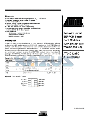 AT24C256SC datasheet - Two-wire Serial EEPROM Smart Card Modules 128K (16,384 x 8) 256 (32,768 x 8)