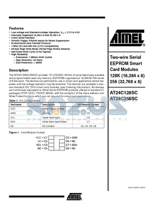 AT24C256SC-10WI datasheet - Two-wire Serial EEPROM Smart Card Modules 128K (16,384 x 8) 256 (32,768 x 8)