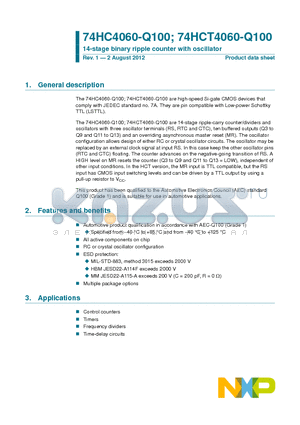 74HC4060BQ-Q100 datasheet - 14-stage binary ripple counter with oscillator