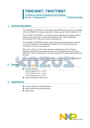 74HC4067 datasheet - 16-channel analog multiplexer/demultiplexer