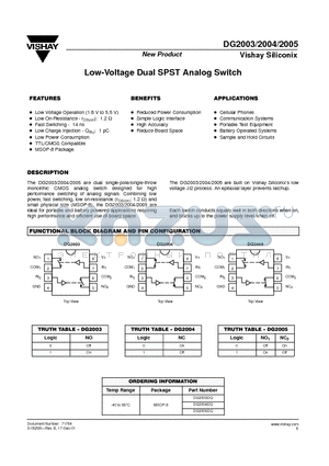 DG2005DQ datasheet - Low-Voltage Dual SPST Analog Switch