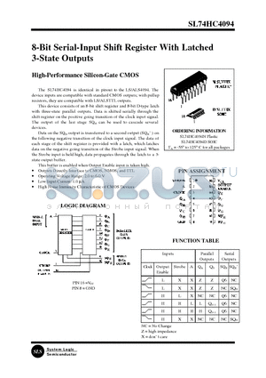 74HC4094 datasheet - 8-Bit Serial-Input Shift Register With Latched 3-State Outputs(High-Performance Silicon-Gate CMOS)