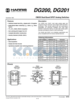 DG200AA datasheet - CMOS Dual/Quad SPST Analog Switches