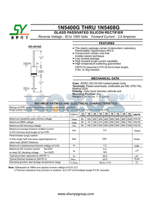 1N5400G datasheet - GLASS PASSIVATED SILICON RECTIFIER