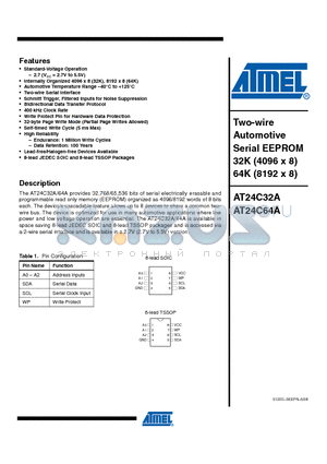 AT24C32AN-10SQ-2.7 datasheet - Two-wire Automotive Serial EEPROM 32K (4096 x 8) 64K (8192 x 8)