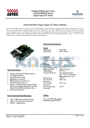 ALD12Y48-6 datasheet - Single Output 16th Brick: 60Watts