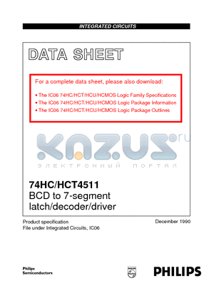 74HC4511N datasheet - BCD to 7-segment latch/decoder/driver
