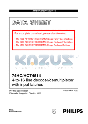 74HC4514D datasheet - 4-to-16 line decoder/demultiplexer with input latches