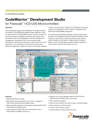 CWS-H12-C64K-CX datasheet - CodeWarrior Development Studio for Freescale HCS12(X) Microcontrollers