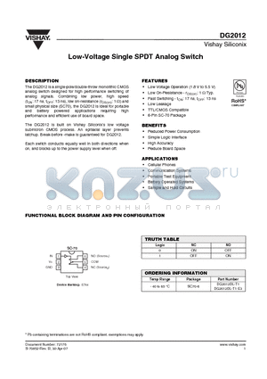 DG2012 datasheet - Low-Voltage Single SPDT Analog Switch