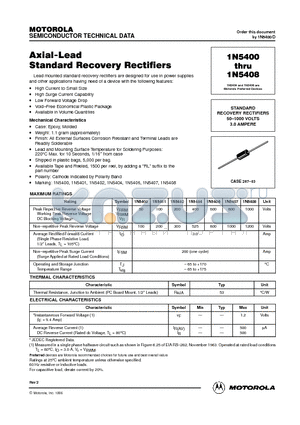 1N5401 datasheet - STANDARD RECOVERY RECTIFIERS 50-1000 VOLTS 3.0 AMPERE