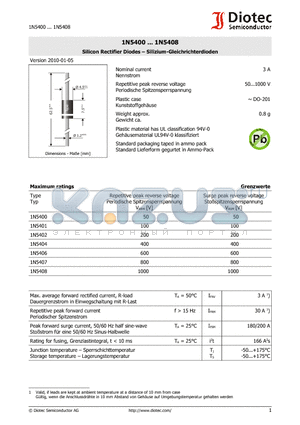 1N5400_10 datasheet - Silicon Rectifier Diodes  Silizium-Gleichrichterdioden