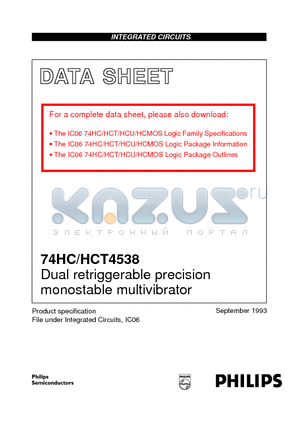 74HC4538DB datasheet - Dual retriggerable precision monostable multivibrator