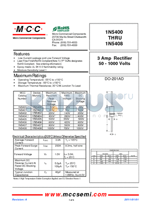 1N5400_11 datasheet - 3 Amp Rectifier 50 - 1000 Volts