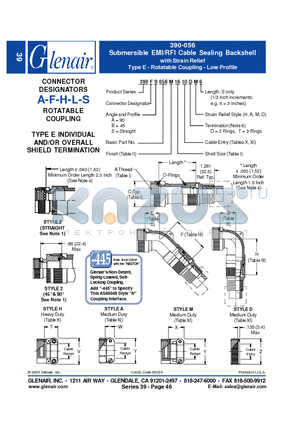 390LS056M22 datasheet - Submersible EMI/RFI Cable Sealing Backshell with Strain Relief