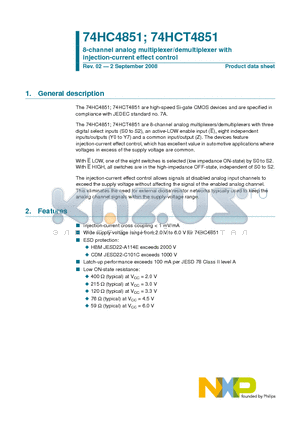 74HC4851BQ datasheet - 8-channel analog multiplexer/demultiplexer with injection-current effect control