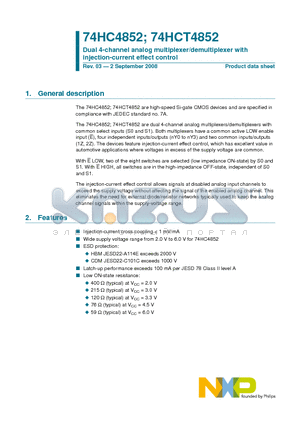 74HC4852 datasheet - Dual 4-channel analog multiplexer/demultiplexer with injection-current effect control