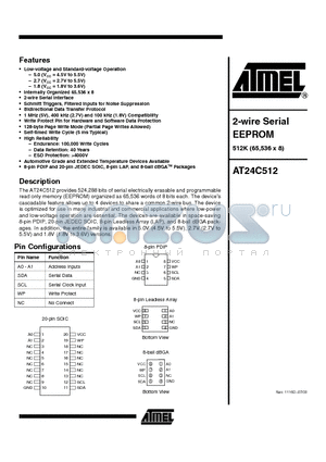 AT24C512-10PI-1.8 datasheet - 2-wire Serial EEPROM