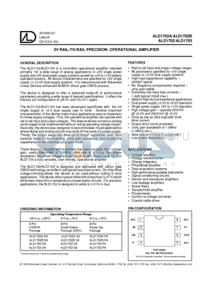 ALD1702A datasheet - 5V RAIL-TO-RAIL PRECISION OPERATIONAL AMPLIFIER