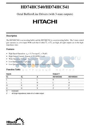 74HC541 datasheet - Octal Buffers/Line Drivers (with 3-state outputs)